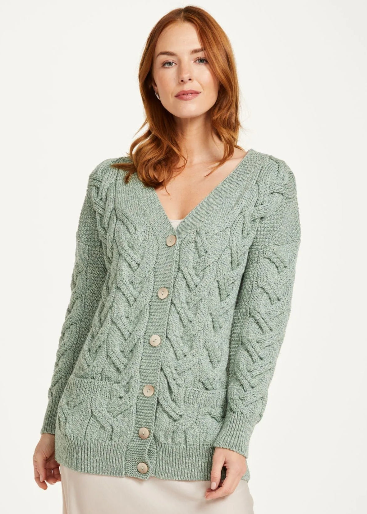 Affordable Online Boutiques Downpatrick Ladies Aran Cardigan | Mint Green