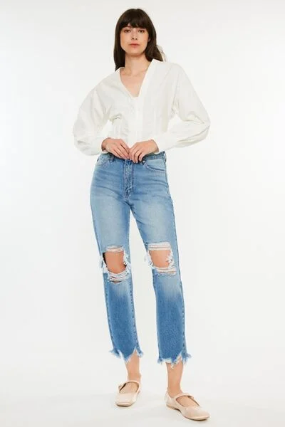 Best Online Clothing Boutiques Kancan Distressed Frayed Hem Cropped Jeans