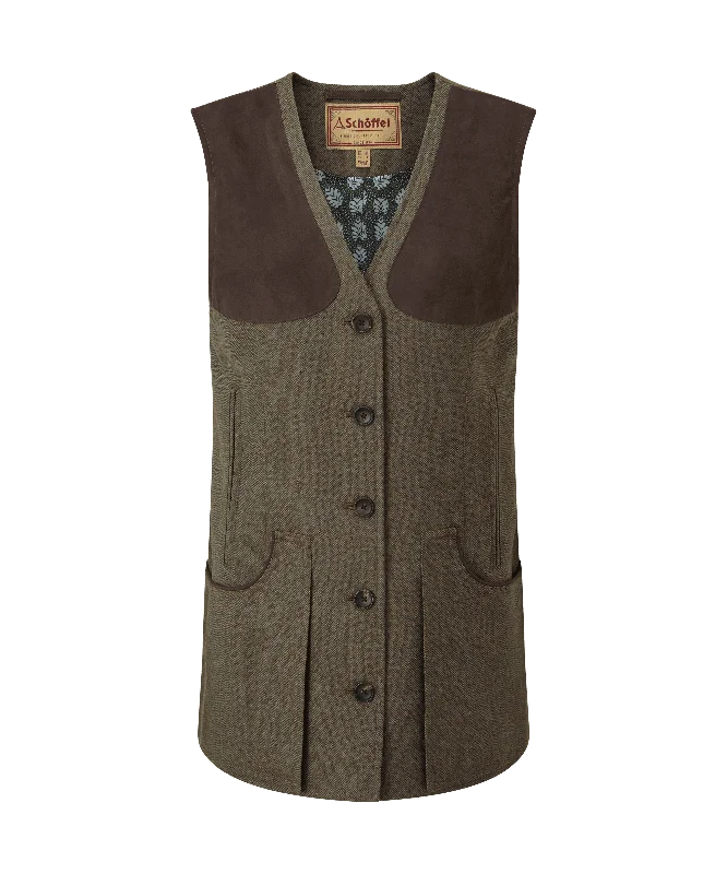 Women's Sporty Chic Clothes Women's Tweed Shooting Vest - Loden Green Herringbone Tweed