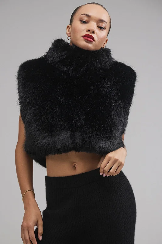 Relaxed Fit Women's Fashion Opulent Faux Fur Cropped Vest - Black