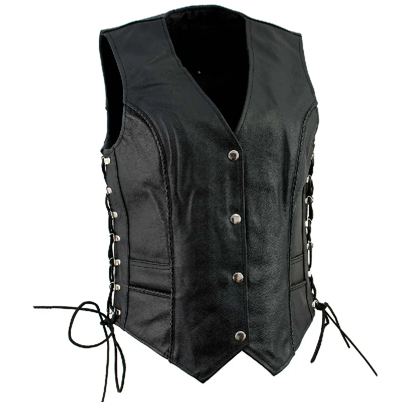 Women's High Street Fashion Ladies XS761 Classic Braided Leather Vest with Side Laces