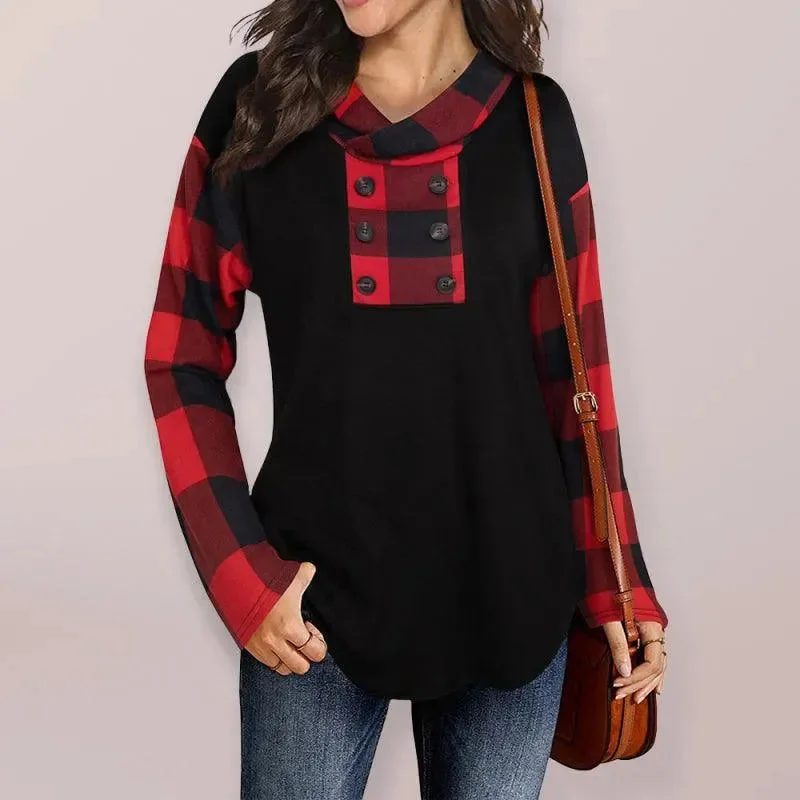 Women's Transitional Apparel Women's Plaid Double-Breasted Hoodie - Long Sleeve Style