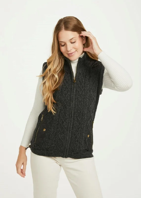 Women's Evening Garments Ladies Gilet with Fleece Collar | Charcoal