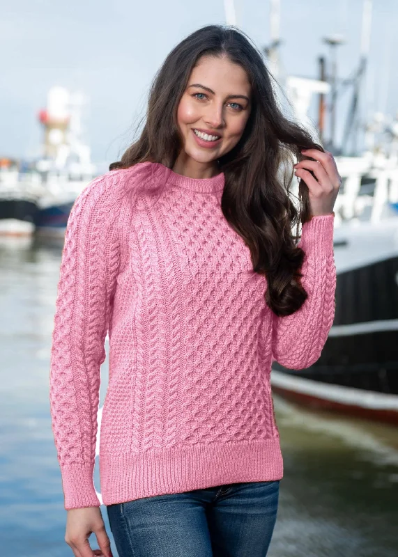 Women's Formal Clothes Ladies Slim-Fit Aran Sweater | Pink