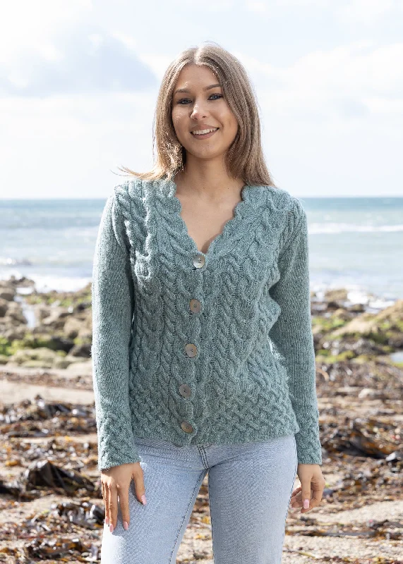 End of Season Sale IrelandsEye Horseshoe Aran Cardigan | Ocean Mist