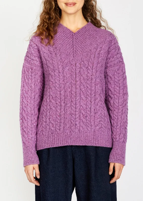 Women's Versatile Apparel IrelandsEye V-neck Aran Sweater | Orchid - Clearance