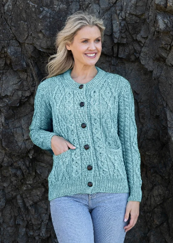 Casual Women's Clothing Ladies Aran Cardigan | Aqua - Clearance