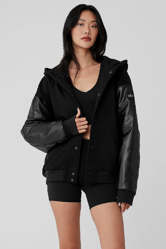 Stylish Women's Apparel Select Hooded Bomber Jacket - Black