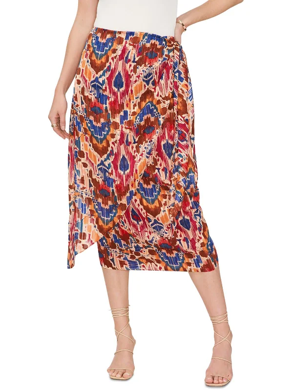 Women's Plus-Size Outfit Womens Printed Front-Tie Midi Skirt