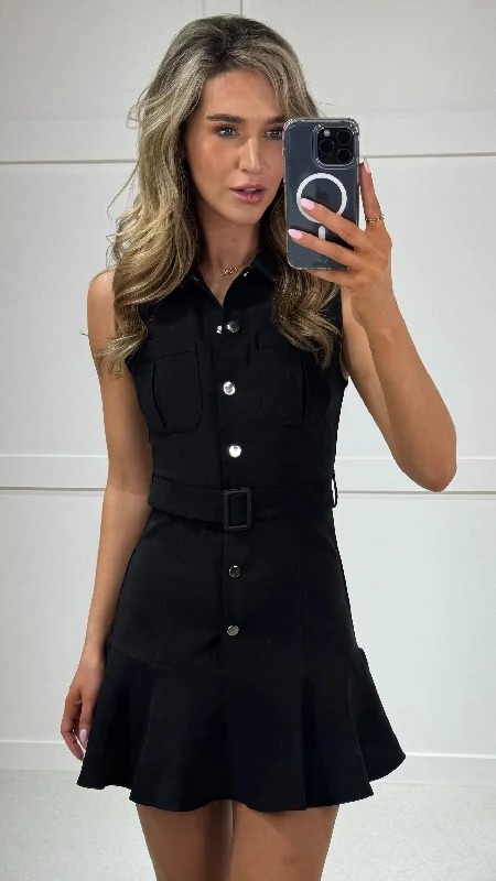 Women's Athletic Outfit Rosie Black Belted Button Down Shirt Dress