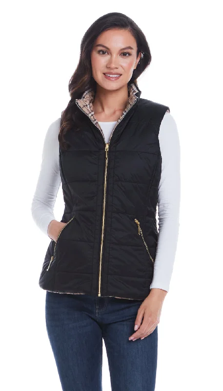 Timeless Women's Clothing REVERSIBLE PLAID QUILTED VEST