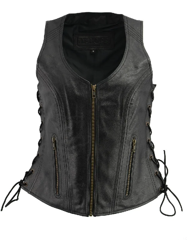 Women's Cozy Outfit For Lounging M Boss Motorcycle Apparel BOS24503 Women's Black Leather Motorcycle Biker Rider Vest with Side Laces