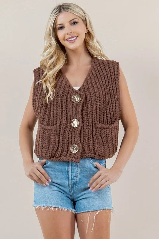 Women's Casual Attire Solid Round Neck Sweater Vest