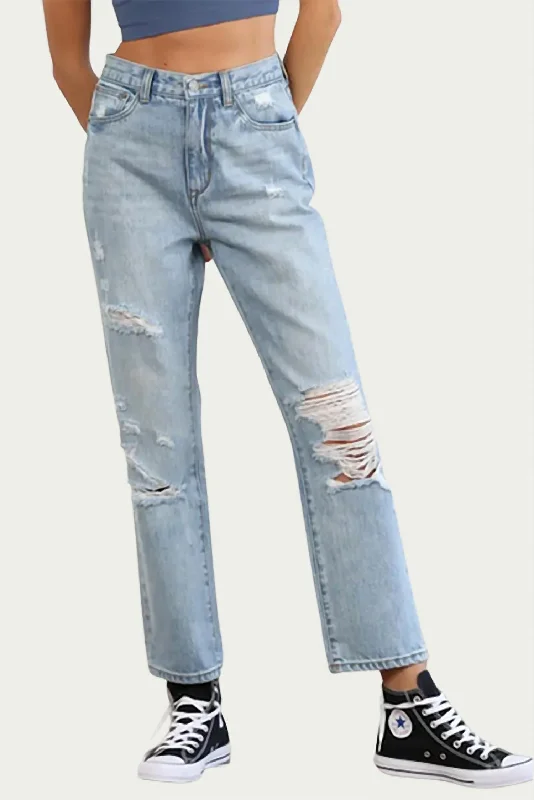 Women's Trendy Attire Distressed High-Rise Straight-Leg Jeans In Light Blue