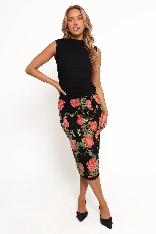 Women's Everyday Apparel Reeva Knit Skirt - Black Floral