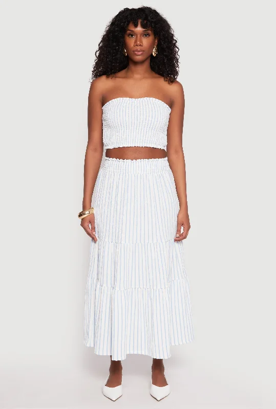 Women's Elegant Outfit Almost Famous Striped Textured Knit Maxi Skirt