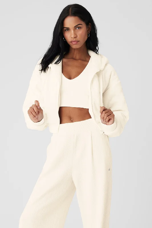 Affordable Luxury Women's Garments Cropped Cozy Day Full Zip Jacket - Ivory