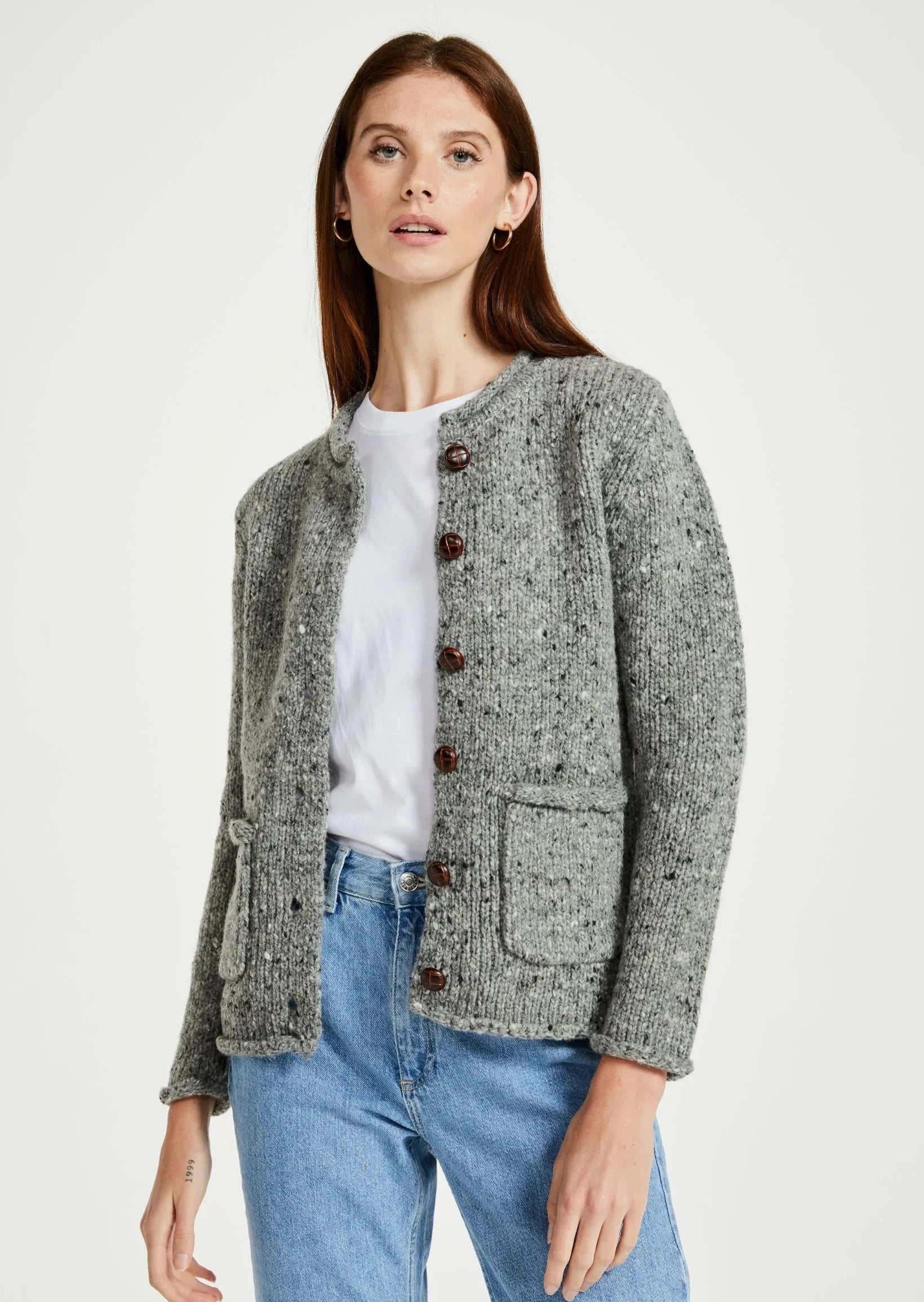 Women's Functional Outfit For Outdoor Activities Ladies Donegal Wool Cardigan | Grey