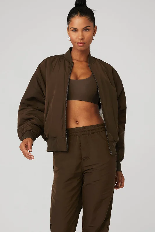 Women's Workout Garments Faux Fur Urbanite Bomber - Espresso/Ivory