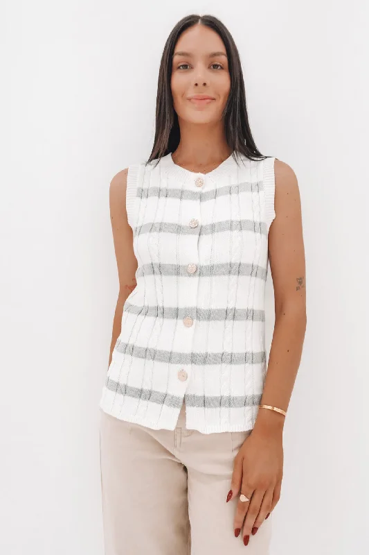 Affordable Women's Fashion Ellidy Knit Vest Grey Stripe