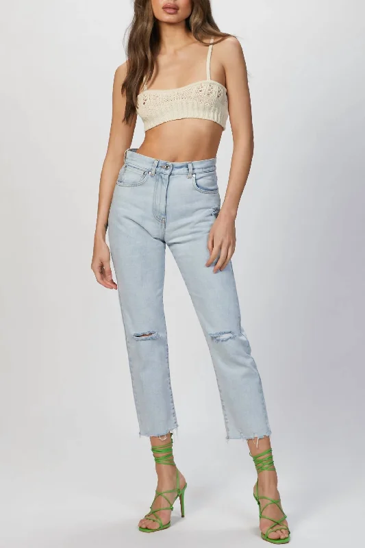 Women's Seasonal Attire Ripped-Detailing Cropped Jeans In Light Blue