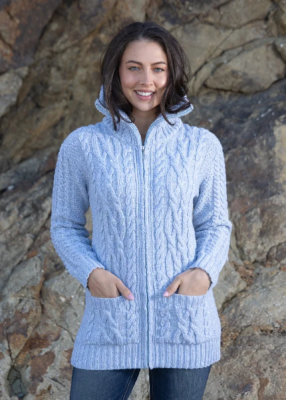 Chic Casual Wardrobe Essentials Aran Claddagh Zip Cardigan | Sky Blue