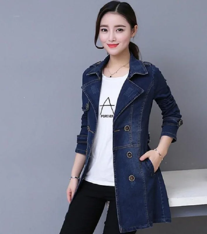 Affordable Women's Outfit Womens Double Breasted Slim Fit Denim Jacket