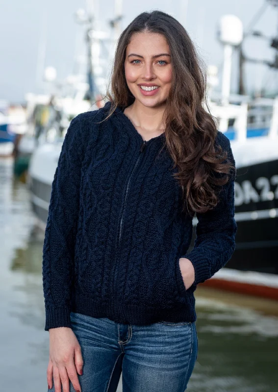 Women's Cozy Clothes IrelandsEye Women's Aran Hooded Cardigan | Navy