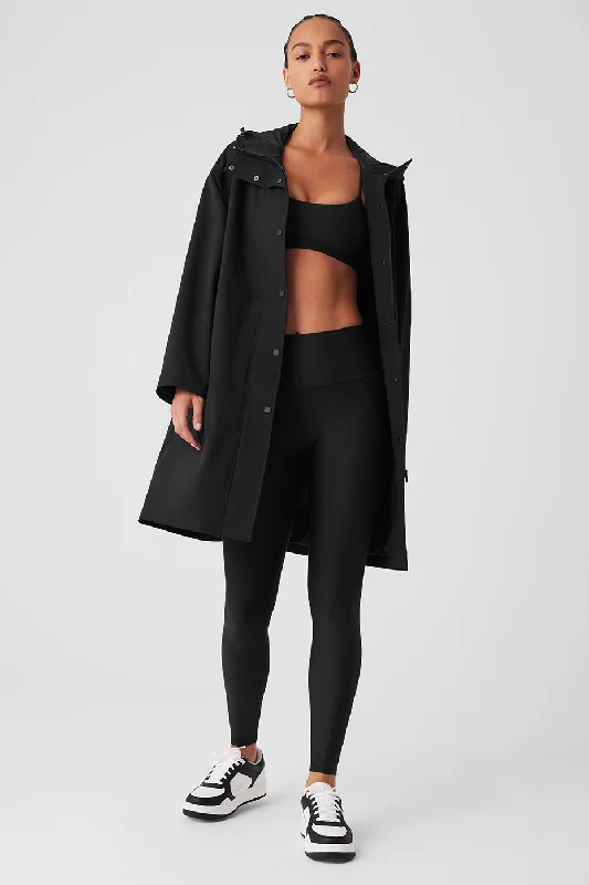 Stylish Women's Garments Rain Or Shine Long Coat - Black