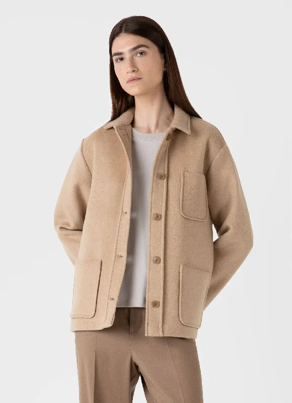 Easygoing Women's Style Women's Double Faced Twin Pocket Jacket in Light Camel