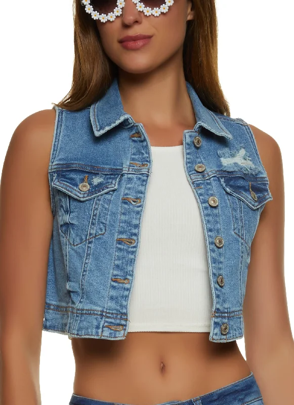 Luxury Women's Clothes WAX Distressed Denim Cropped Vest