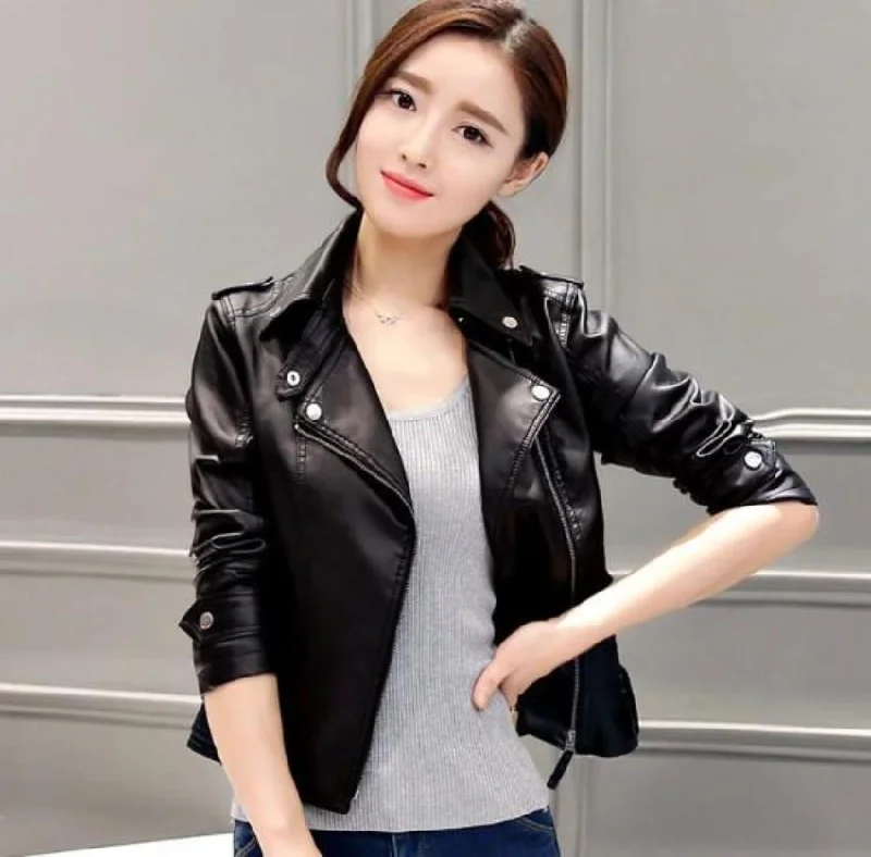 Women's Evening Wear Womens Slim Fit Front Zipper Vegan Leather Biker Jacket