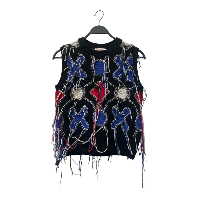 Online Boutiques CHARLES JEFFREY LOVERBOY/Heavy Knit Vest/S/All Over Print/Wool/BLK/