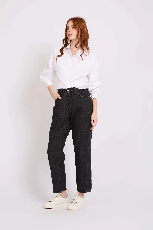 Chic Women's Attire Women  Denim Pant  Relaxed Fit High Waist Charcoal