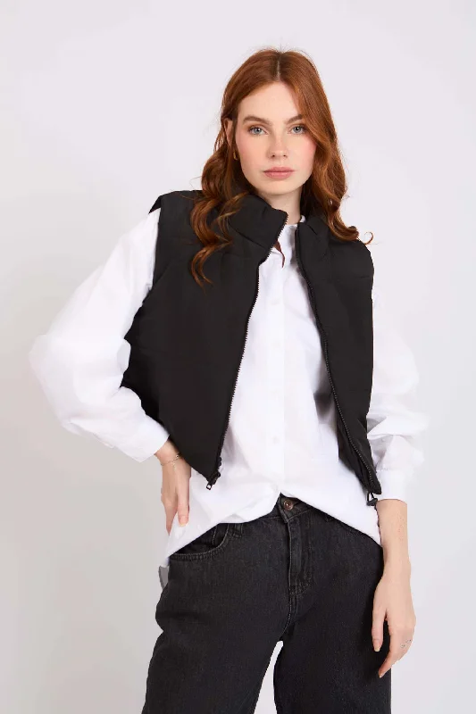 Formal Garments For Women Women Cropped Puffer  Vest Black