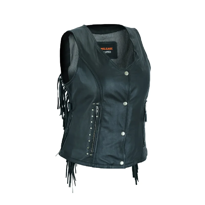 Workwear Fashion for Women HML1104B Ladies Premium Black Vest with Fringes and Rivets