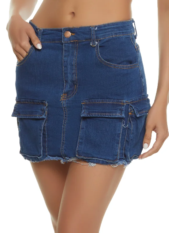 Stylish And Comfortable Clothing For Women Frayed Hem Cargo Pocket Mini Skirt