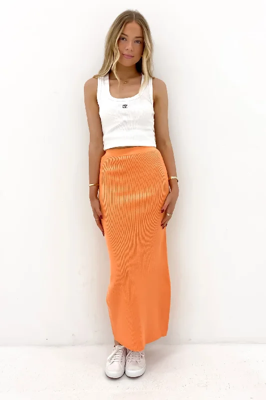 Women's High-Fashion Outfit Henley Knit Skirt Orange