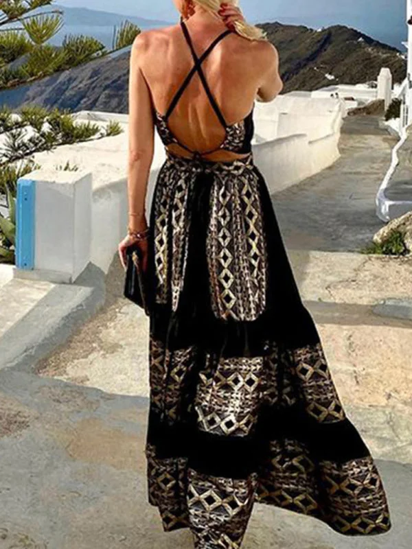 Women's Trendy Casual Clothes BerryBetty - Women鈥檚 Printed Tiered Maxi Dress