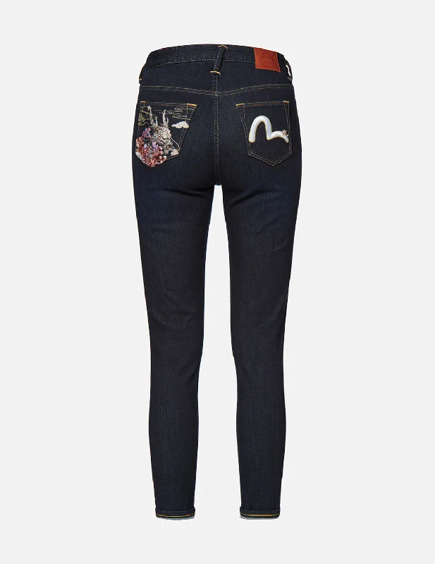 Online Clothing Boutiques Dragon Head and Seagull Embroidered Skinny Jeans