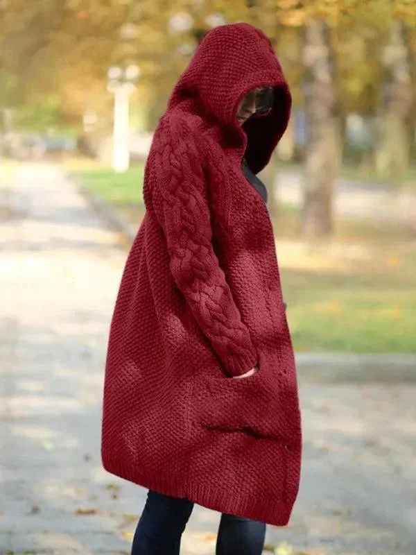 Women's High-End Clothing Hooded Long  Women Cardigan Sweater