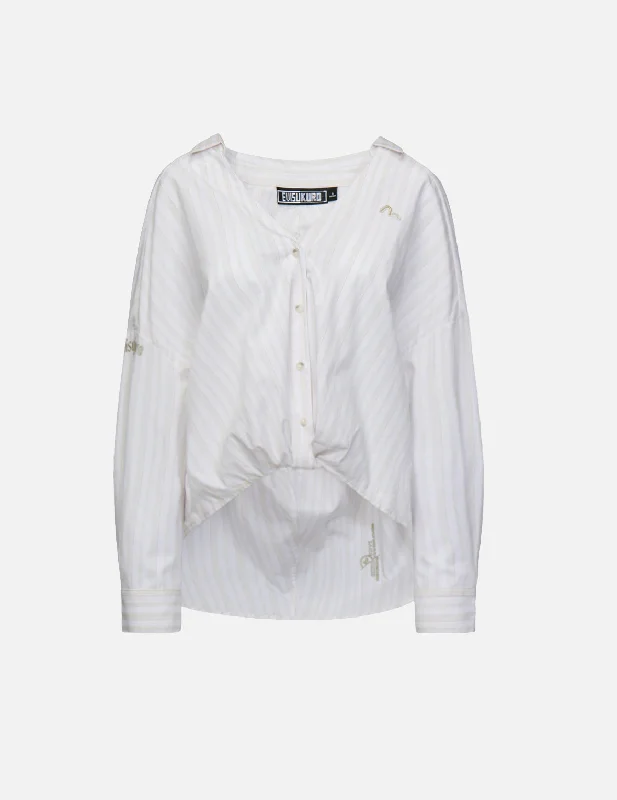 Women's Evening Clothing Seagull Appliqué Pinstripe Shirt