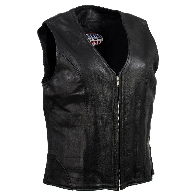 Women's Outerwear Attire Hot Leathers VSL5003 USA Made Women's 'Speed Queen' Black Leather Vest with Front Zipper