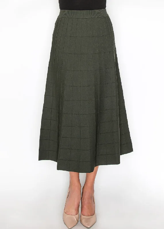 Women's Trendy Casual Outfit Olive Grid A-Line Knit Skirt