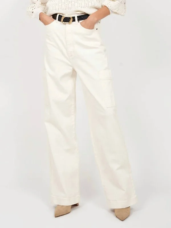 Comfortable Women's Apparel Ophilia Wide Cargo Jean In Pearled Ivory Tan