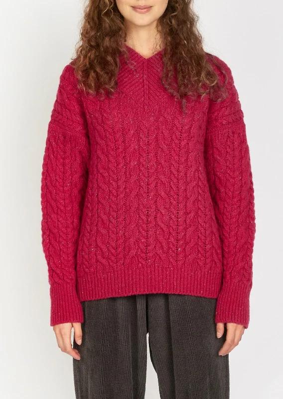 Stylish Women's Outerwear Apparel IrelandsEye Cable V-neck Aran Sweater | Bramble Berry