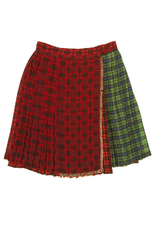 Flash Sale Clothing Gianni Versace Couture - Tartan Pleated Wool Blend Green and Red Plaid Skirt - IT 42