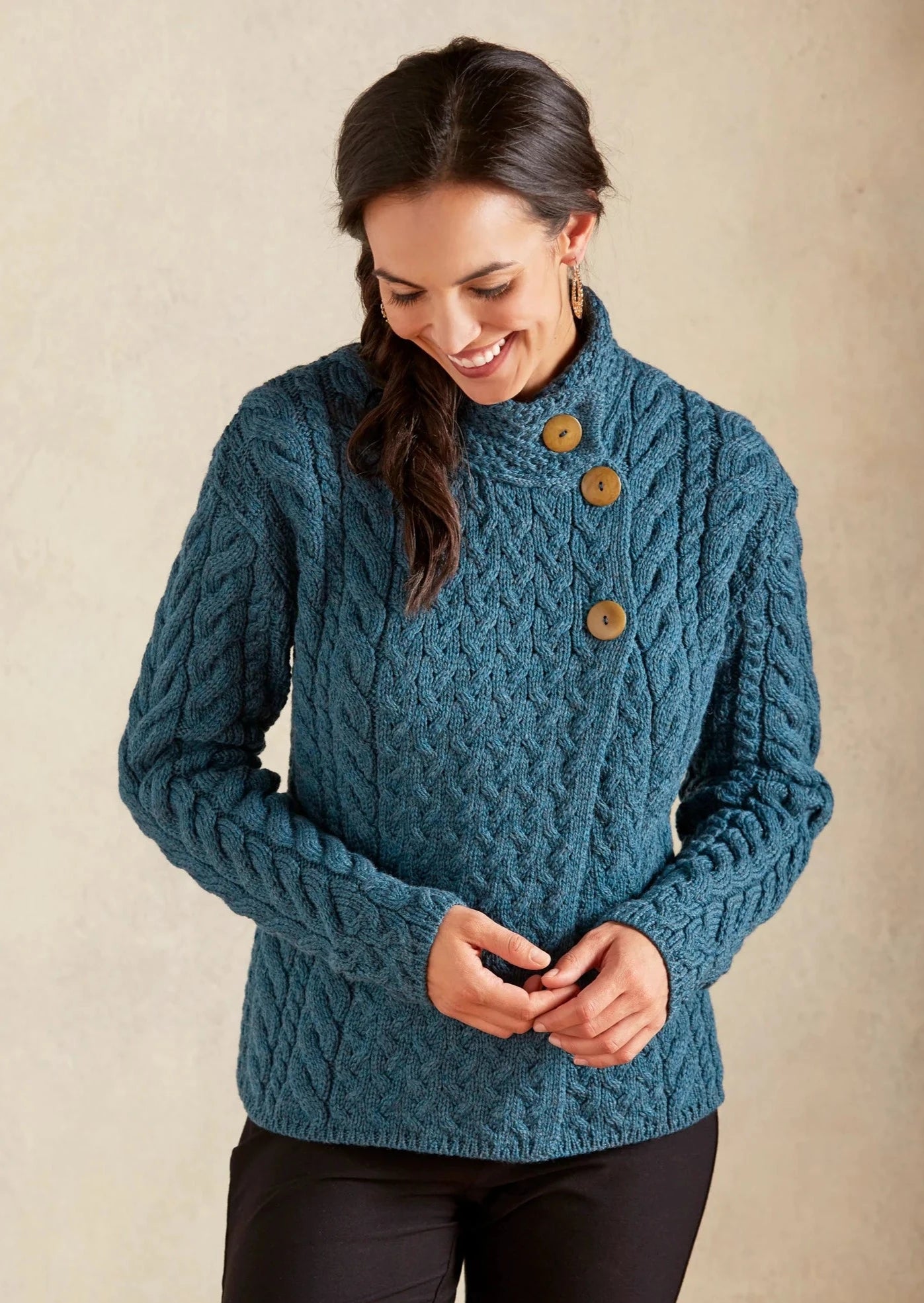 Women's Clothing And Garments Sets Aran 3 Buttons Trellis Cardigan | Irish Sea