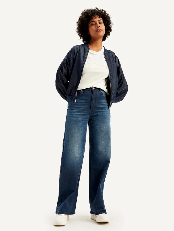 Unique Women's Fashion Pieces Women's High Rise Wide Leg Navy Jeans