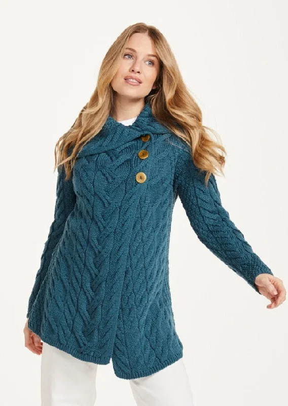 Women's Casual Garments Aran 3 Buttoned Longline Cardigan | Irish Sea